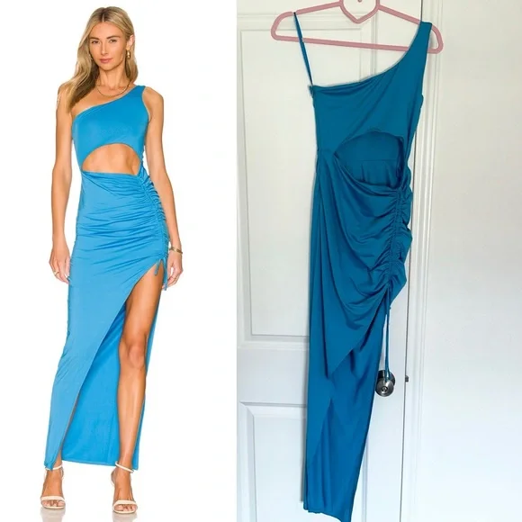 superdown | Dresses | Revolve Superdown Xs Blue Alanie Maxi One Shoulder  Cut Out Leg Slit Resort Dress | Poshmark